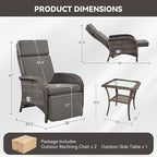 3 Pieces Zero Gravity Wicker Patio Recliner Chairs Set of 2 - Wicker Outdoor Lounge Chair with Side Table, Adjustable Backrest & Footrest, High Back Outdoor Recliner Chair for Pool Deck Gray - Image 2