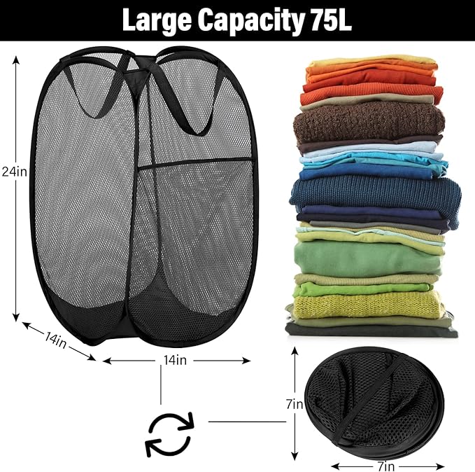 BATTOO Deluxe Strong Mesh Pop up Laundry Hamper Basket - Image 3
