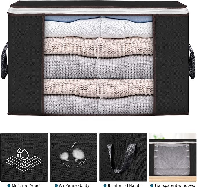 Large Storage Bags, 4 Pack Clothes Storage Bins Foldable Closet Organizers - Image 4