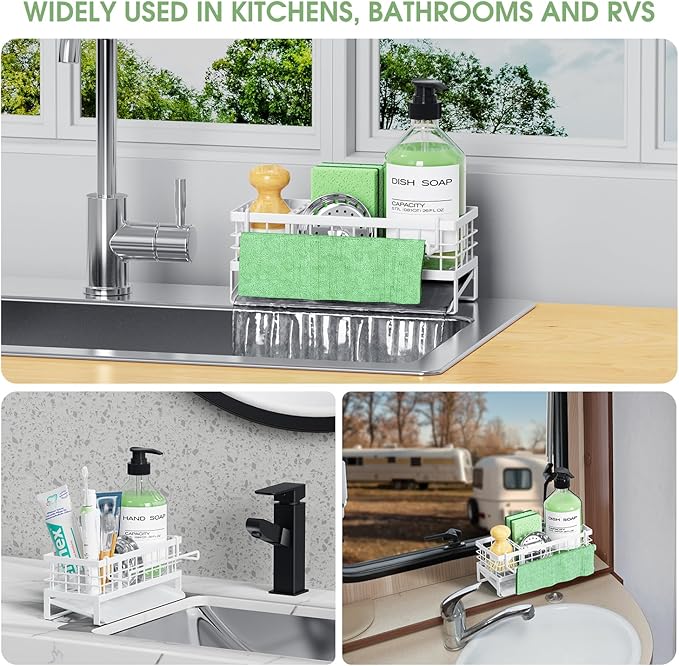 Self-Draining Kitchen Sink Caddy, Rustproof Non-Slip Sponge Holder - Image 8