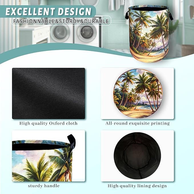Retro Hawaii Palm Tree Laundry Basket Summer Beach Foldable Funny Laundry - Image 4