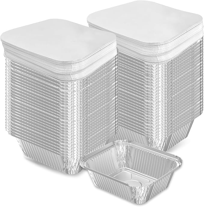 100 Pack 1 lb Disposable Aluminum Foil Pans Meal Prep Take Out Food Containers by iHomeSet