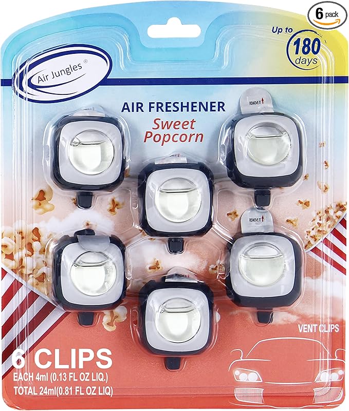 Air Jungles Sweet Popcorn Scent Car Air Freshener Vent Clip, Natural Essential by AirJungles