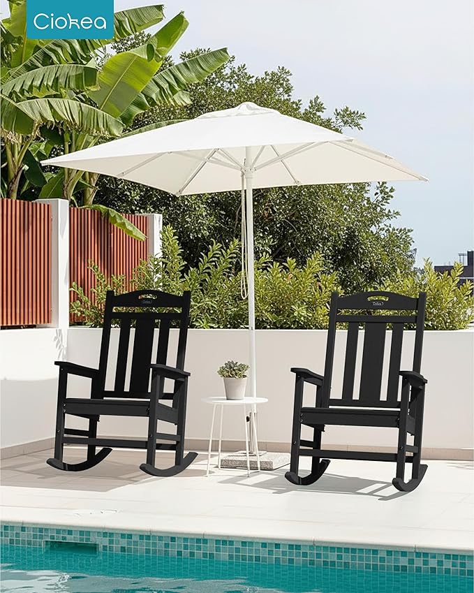 Ciokea Oversized Outdoor Rocking Chair, 380lbs Heavy-Duty Large Patio Rocker, Weather Resistant & Anti-Fade Porch Chair, High Back Cozy Rocking Chair for Outside, Fire Pit, Deck, Garden, Black - Image 2