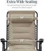 Best Choice Products Oversized Padded Zero Gravity Chair, Folding Outdoor Patio Recliner, XL Anti Gravity Lounger for Backyard w/Headrest, Cup Holder, Side Tray, Polyester Mesh - Dune - Image 3