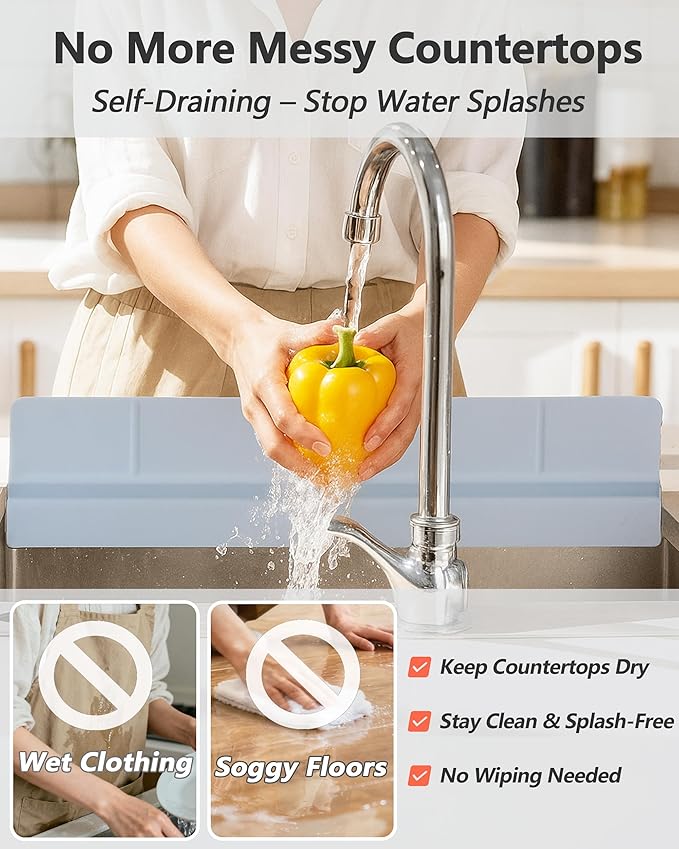 Kitchen Sink Splash Guard 18" Self-Draining Silicone Water Guard - Image 2