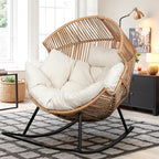 Vongrasig Wicker Rocking Egg Chair PE Rattan with Cushion, Oversized Patio Lounge Rocker Chair for Outdoor, Indoor, Livingroom, Backyard, Garden (Beige) by Vongrasig