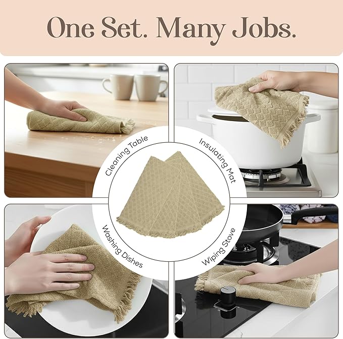 MosJos Kitchen Towels, Sage Taupe Diamond Pattern Drying Towels 18 x 28 Super - Image 6