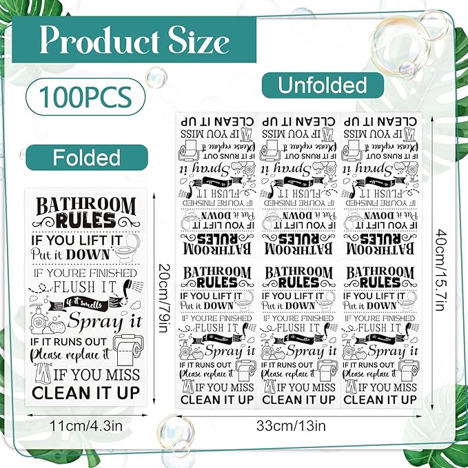 100 Pcs Bathroom Rules Paper Napkins Disposable Hand Towels - Image 2