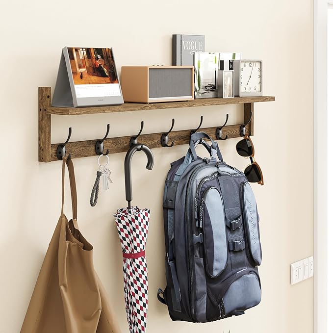 BAMEOS 35" L Wooden Coat Rack Wall Mount, Large Wall Coat Hooks - Image 5