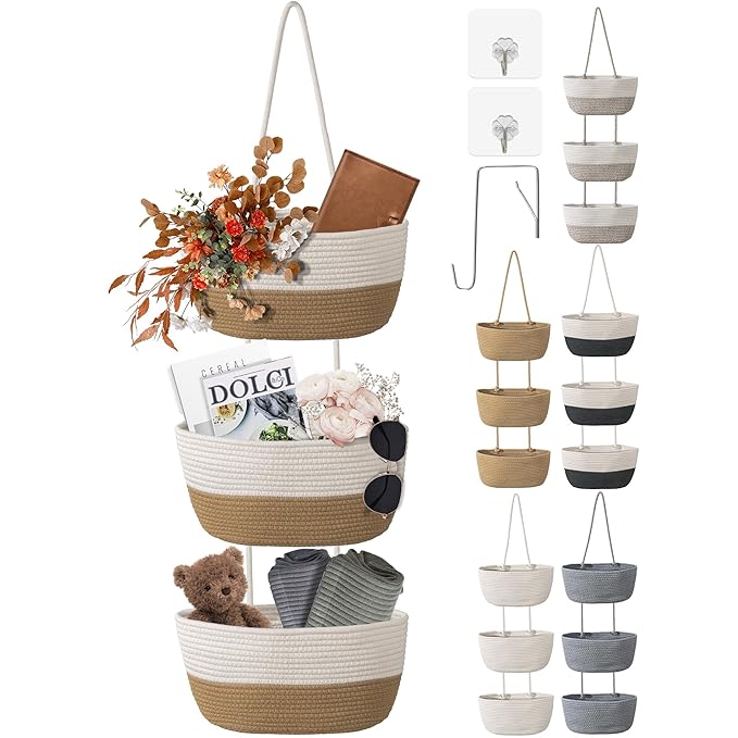 3 Tier Wall Mounted Woven Hanging Basket, Over the Door Hanging Basket by Wymulot