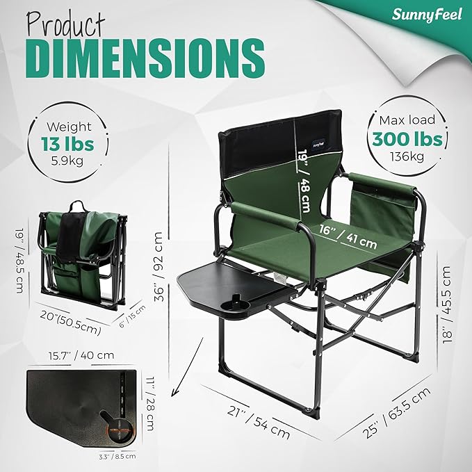 SUNNYFEEL Camping Directors Chair, Heavy Duty,Oversized Portable Folding Chair with Side Table, Pocket for Beach, Fishing,Trip,Picnic,Lawn,Concert Outdoor Foldable Camp Chairs - Image 3