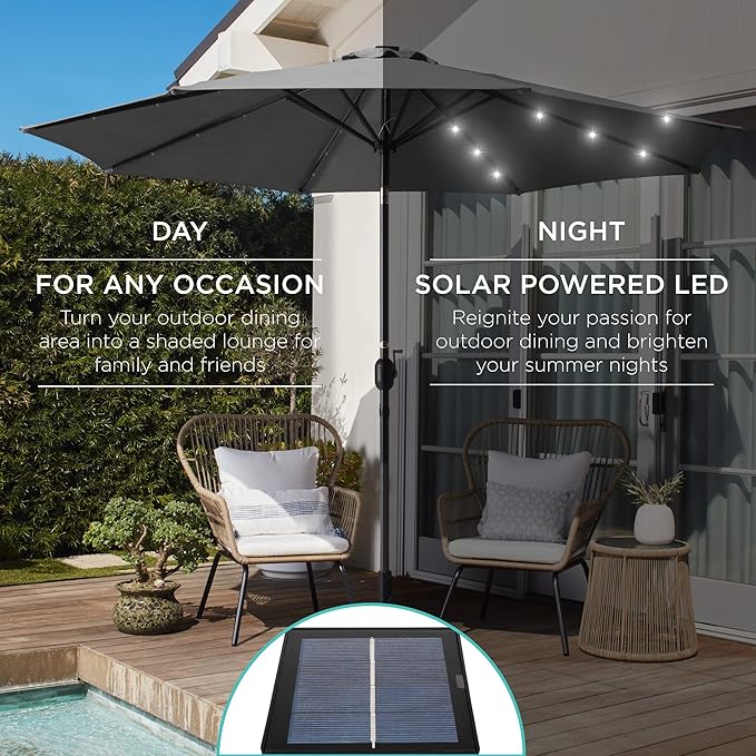 Best Choice Products 10ft Solar Polyester LED Lighted Patio Umbrella w/Tilt Adjustment and UV-Resistant Fabric - Image 3