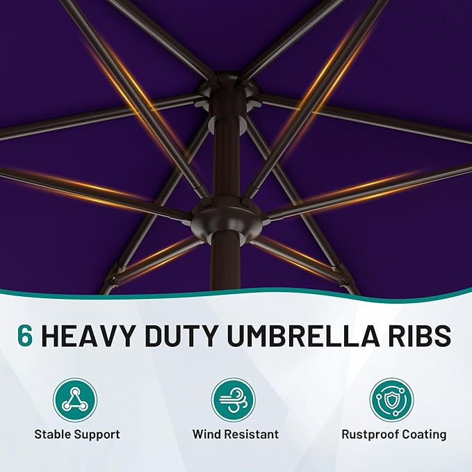 AreShark 7.5FT Patio Umbrella Table Market Umbrella with 6 Sturdy Ribs, Button Tilt/Crank, Heavy-Duty Outdoor Umbrellas for Pool, Deck, Garden and Backyard, Purple - Image 4