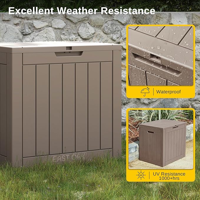 EAST OAK Outdoor Storage Box, 31 Gallon Deck Box, Waterproof Resin Storage Bin for Patio Cushions, Gardening Tools, Accessories, Lockable, UV Resistant, Brown - Image 2