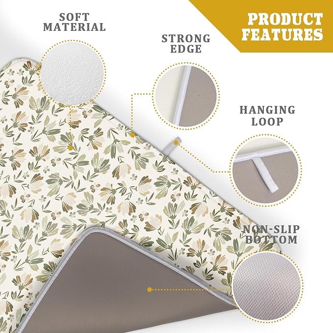 Spring Summer Daisy Floral Leaf Dish Drying Pad 18 x 24 Inch - Image 4