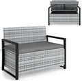 RELAX4LIFE Wicker Outdoor Bench with Storage - Rattan Deck Box w/Protective Liner for Pillows, Pool Supplies, Garden Tools, Patio Loveseat with Seat Cushion & Metal Armrests for Backyard Porch Balcony by RELAX4LIFE
