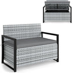 RELAX4LIFE Wicker Outdoor Bench with Storage - Rattan Deck Box w/Protective Liner for Pillows, Pool Supplies, Garden Tools, Patio Loveseat with Seat Cushion & Metal Armrests for Backyard Porch Balcony by RELAX4LIFE