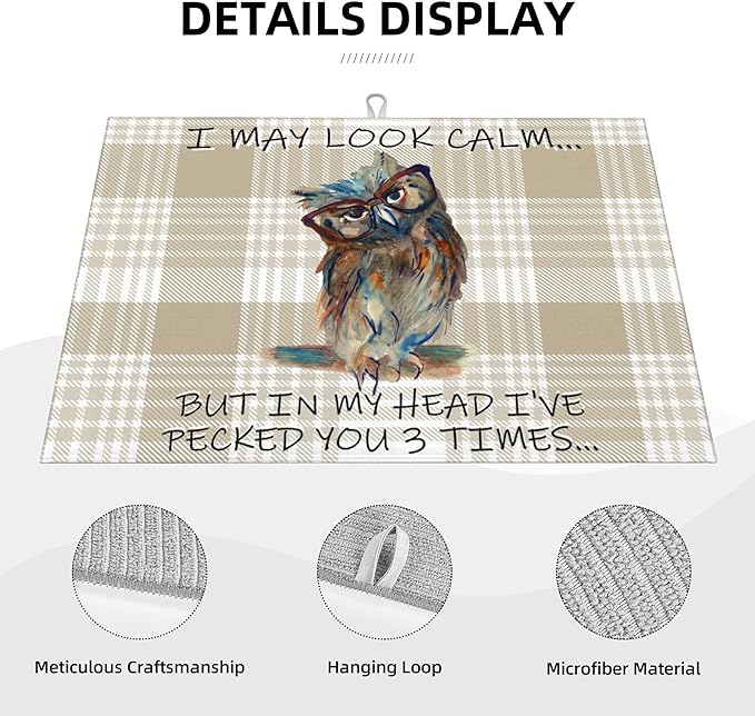 Kitchen Drying Mat Funny Owl Dish Drainer Mat - Image 5