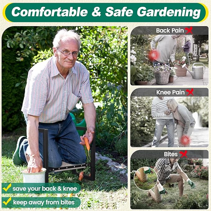 Garden Kneeler and Seat Heavy Duty - 12.7" Wide Garden Kneeling Bench Stool with Handles, Folding Knee Seat Chair Gardening Gifts for Seniors Women Men Gardeners Pain-Free Weeding Planting - Image 3