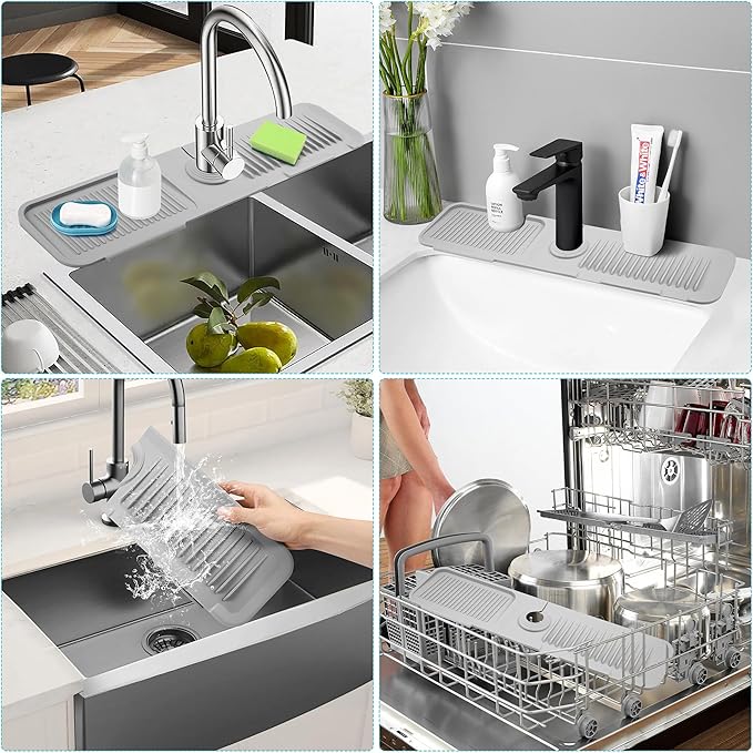 24"Longer Silicone Faucet Mat for Kitchen Sink, 5° Slope Faucets Draining Mat - Image 7