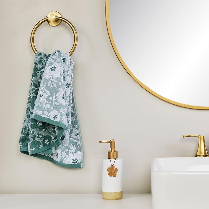 SKL Home Floral Jacquard 100% Cotton 2pc Hand Towel Set, Reversible & Decorative - Image 3
