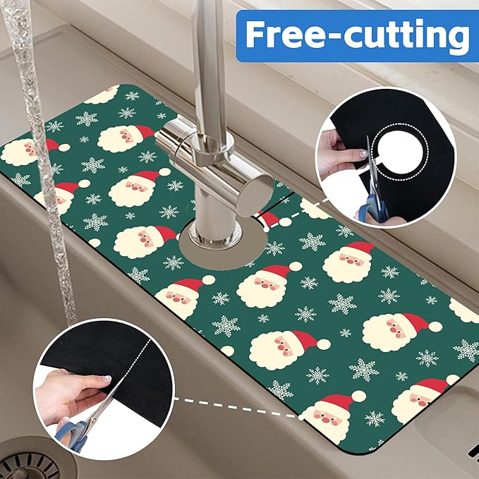 Christmas Kitchen Sink Splash Guard Mat Santa Claus and Snowflakes Sink Splash - Image 7