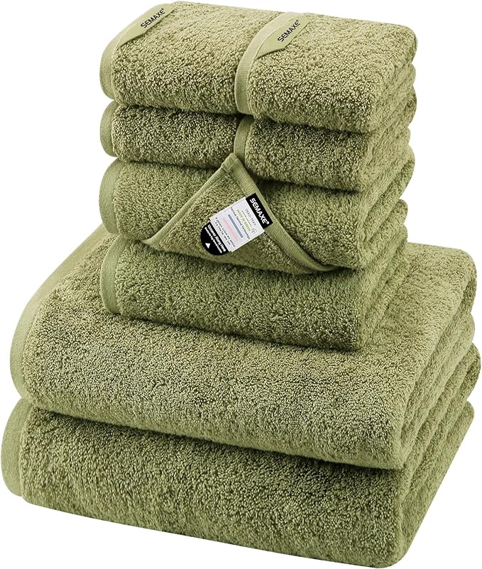 SEMAXE Sage Green Bath Towel Set, 100% Cotton Bathroom Towels by SEMAXE