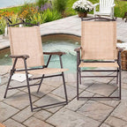 Giantex Set of 2 Patio Folding Chairs, Outdoor Patio Dining Chairs w/Armrest, Sling Back, Metal Frame, Outside Use for Lawn Camping Garden Pool Beach Yard Lounge, No Assembly, Yellow - Image 2