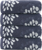 Pidada Hand Towels Set of 4 Hydrangea Floral Pattern 100% Cotton Absorbent Soft by Pidada