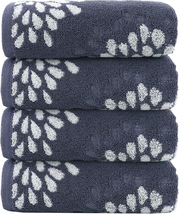 Pidada Hand Towels Set of 4 Hydrangea Floral Pattern 100% Cotton Absorbent Soft by Pidada