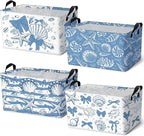 4 Pcs Coastal Beach Storage Basket Fabric Laundry Baskets by Bulyoou
