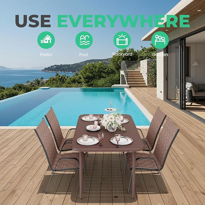 JEAREY Patio Dining Table, Outdoor Dining Table All-Weather for Garden, Backyard, Lawn, Coffee - Image 6