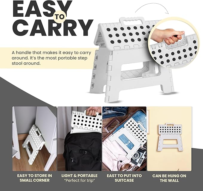 Utopia Home Folding Step Stool with Handle – 9 Inch Anti Slip Collapsible Stool – Holds Up to 300 lbs – Sturdy Plastic Step Stool Foldable for Kitchen, Bathroom and Home Use (1-Pack, White) - Image 8