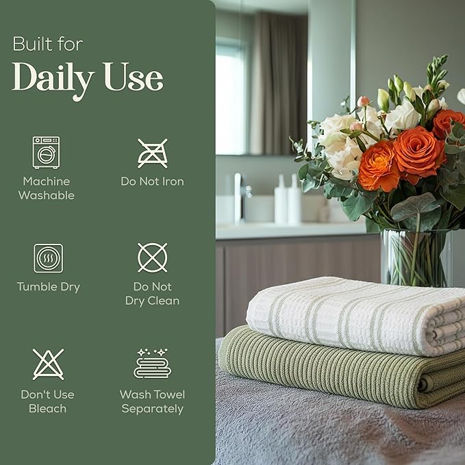 MosJos Kitchen Towels, Cotton Hand Towels, Sage Green and Cream Ribbed - Image 7