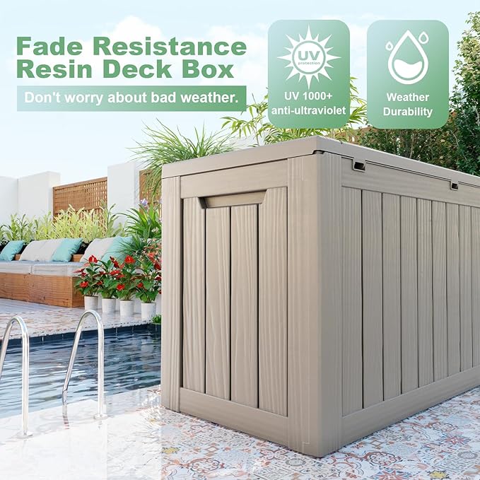 DRATO 80 Gallon Large Deck Box, Outdoor Storage Box for Patio Furniture, Patio Cushions, Gardening Tools, Pool Supplies 480lbs Weight Capacity,Waterproof Resin Storage Boxes（Gray，80 Gallon） - Image 3
