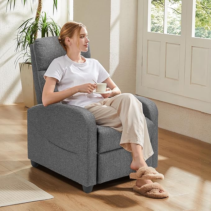 Sweetcrispy Massage Recliner Chair for Adults, Adjustable Home Theater Seating with Lumbar Support for Living Room, Modern Fabric Reclining, Cool Gray - Image 2