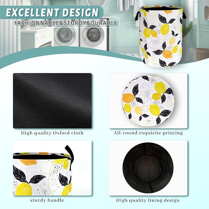 Lemons Laundry Hamper Boho Tropical Fruit Colorful Laundry Basket - Image 4
