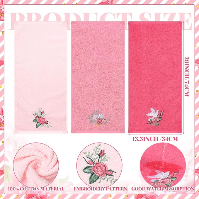 Rose Floral Hand Towels Farmhouse Pink Rose Bathroom Decor 14x29 Inch - Image 2