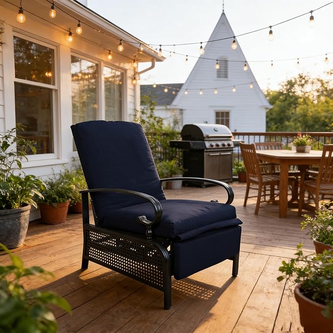 Kozyard Adjustable Outdoor Reclining Lounge Chair, Cushioned Patio Chaise Lounge with Extendable Metal Frame for Sunbathing, Reading & Relaxing – Comfortable Outdoor Recliner(Navy Blue) by Kozyard
