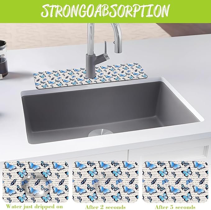 Sink Splash Guard Faucet Mat Watercolor Butterflies Absorbent Fast Drying Mat - Image 5