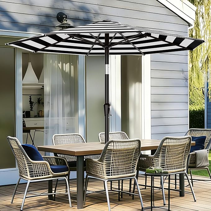 AreShark 9 FT Patio Umbrella for Outdoor, Outdoor Table Umbrella with Push Button Tilt and Crank, Outdoor Patio Umbrellas with 8 Sturdy Ribs for Market, Garden, Pool (Black & White Stripe) - Image 2