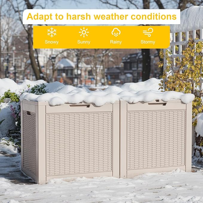 37 Gallon Outdoor Deck Box, Lockable Waterproof Outdoor Storage Boxes For Garden Tools,Indoor Cushions,Accessories Outside Storage Resin Weatherproof Container(Grey) - Image 6