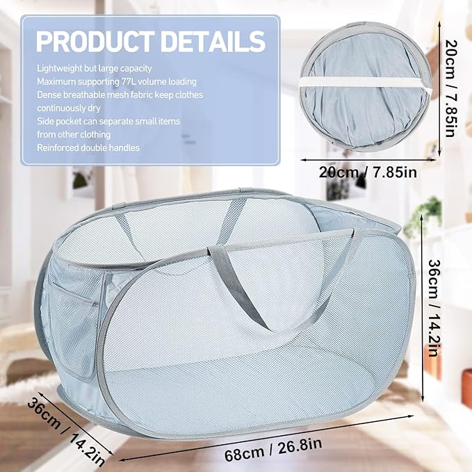 2PCS Mesh Laundry Hamper, Collapsible Laundry Baskets, 75L Large Foldable Dirty - Image 6