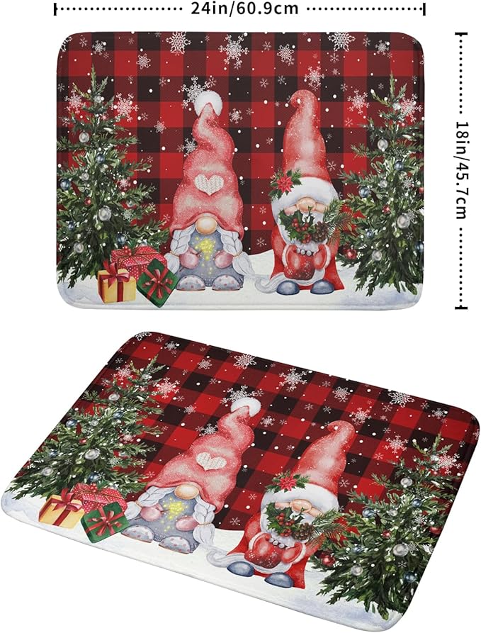 Giwawa Winter Gnome Dish Drying Mat 18x24 inch Christmas Elf Trees Snowflakes - Image 2