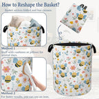 Cute Bee Laundry Basket, Foldable Oxford Cloth Pink Flowers Laundry Hamper - Image 6