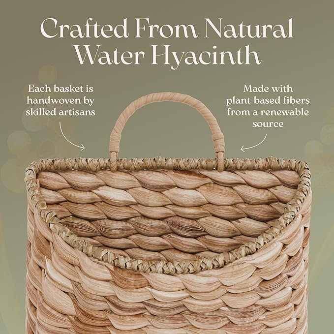 Boho Woven Wall Hanging Basket – Water Hyacinth Flat Back Basket - Image 8