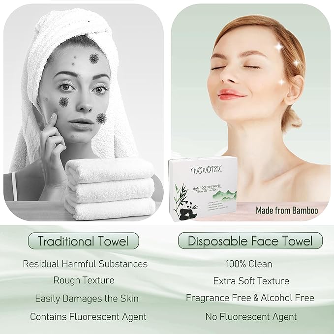 Travel Size Bamboo Viscose Disposable Face Towel Biodegradable Large Dry Face - Image 6