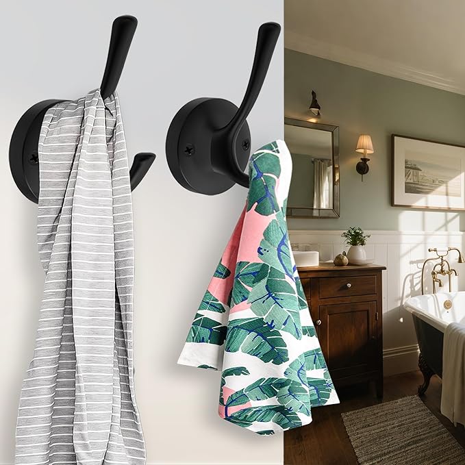 Black Wall Hooks Towel Hooks, 3 Pack Coat Hooks Robe Hook Heavy Duty Metal - Image 4