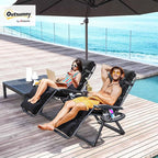 Outsunny Zero Gravity Chairs Set of 2, Reclining Folding Zero Gravity Lounge Chair, Outdoor Lounge Chairs with Removable Cushion, Headrest, and Cup Phone Holder Tray for Patio, Beach, Black - Image 2